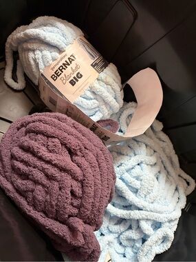 Bernat Blanket Big Plush Yarn - Light Blue and Plum